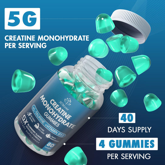 HMone Creatine Monohydrate Gummies blue blueberry chew close-up.