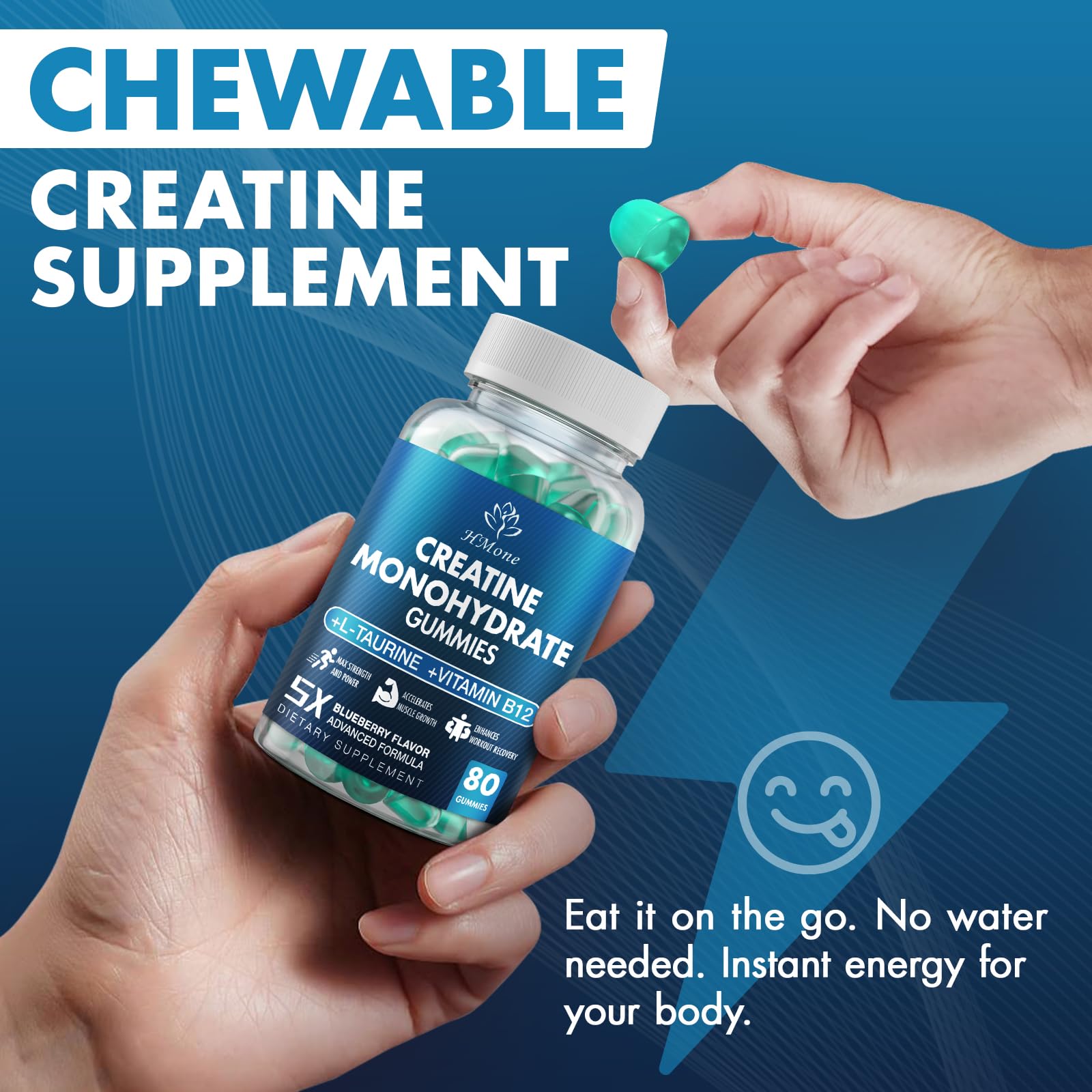 HMone Creatine Monohydrate Gummies serving 2-4 chews per session.