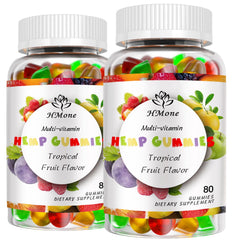 HMone hemp gummies bottle close-up highlighting organic ingredients for calm nights