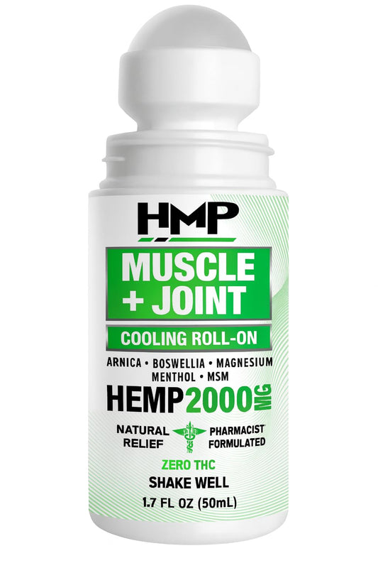 HMP Brands Muscle & Joint Roll-On bottle showing on-the-go cooling relief