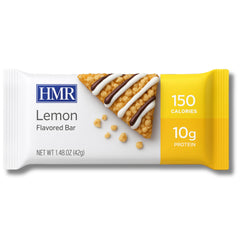 HMR Lemon Protein Bar cross-section highlights chewy texture and bright lemon flavor.