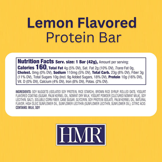 HMR Lemon Protein Bar wrap with yogurt drizzle signaling a tasty high-protein treat.