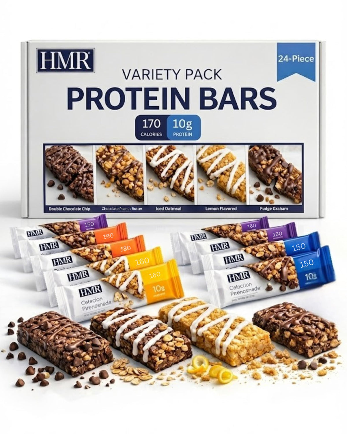 HMR Bar Variety Pack front view showing 24 bars for bulk snacking.
