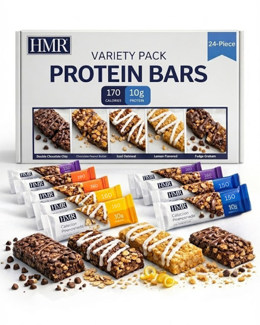 HMR Bar Variety Pack front view showing 24 bars for bulk snacking.