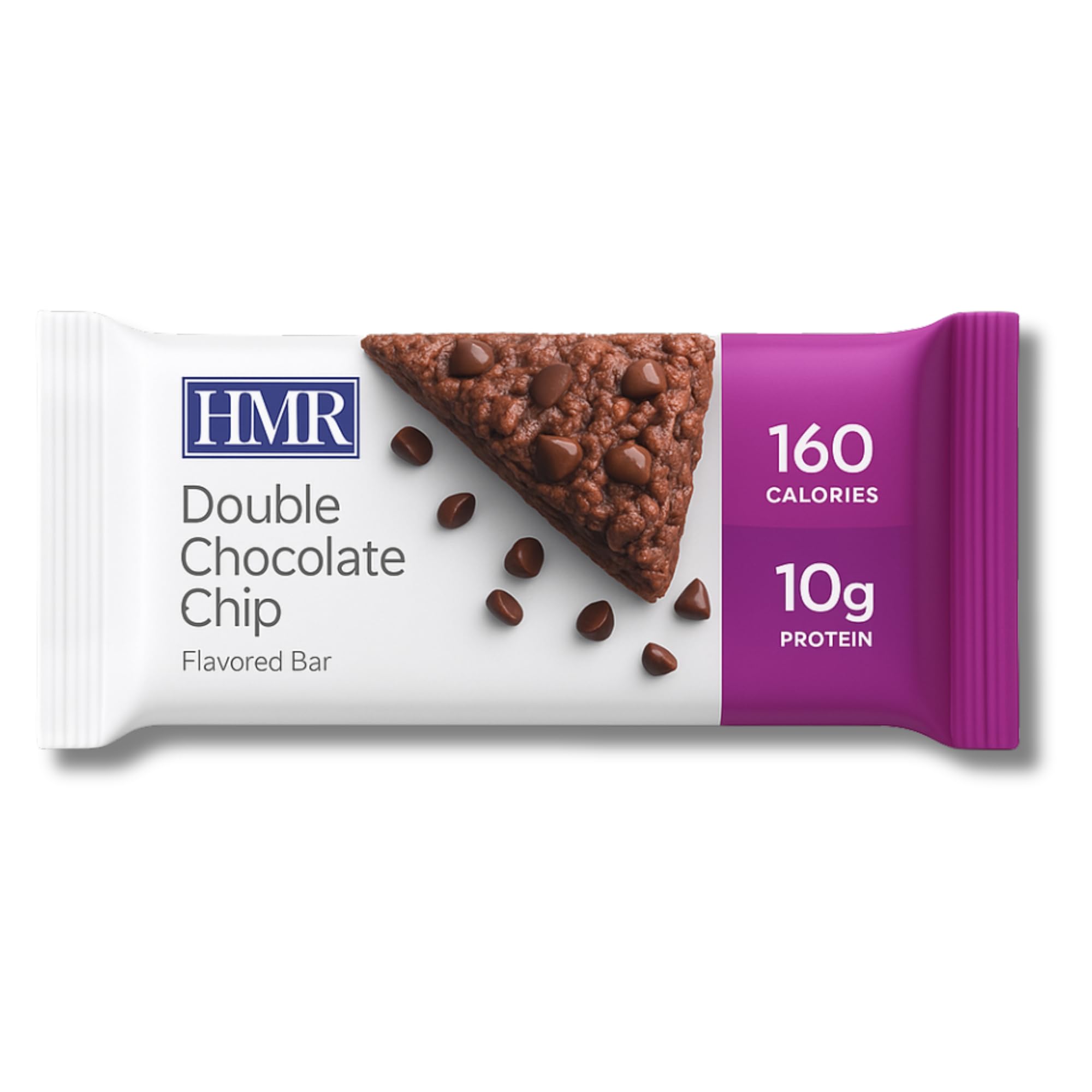 Double Chocolate Chip HMR Bar close-up showing chocolate drizzle.