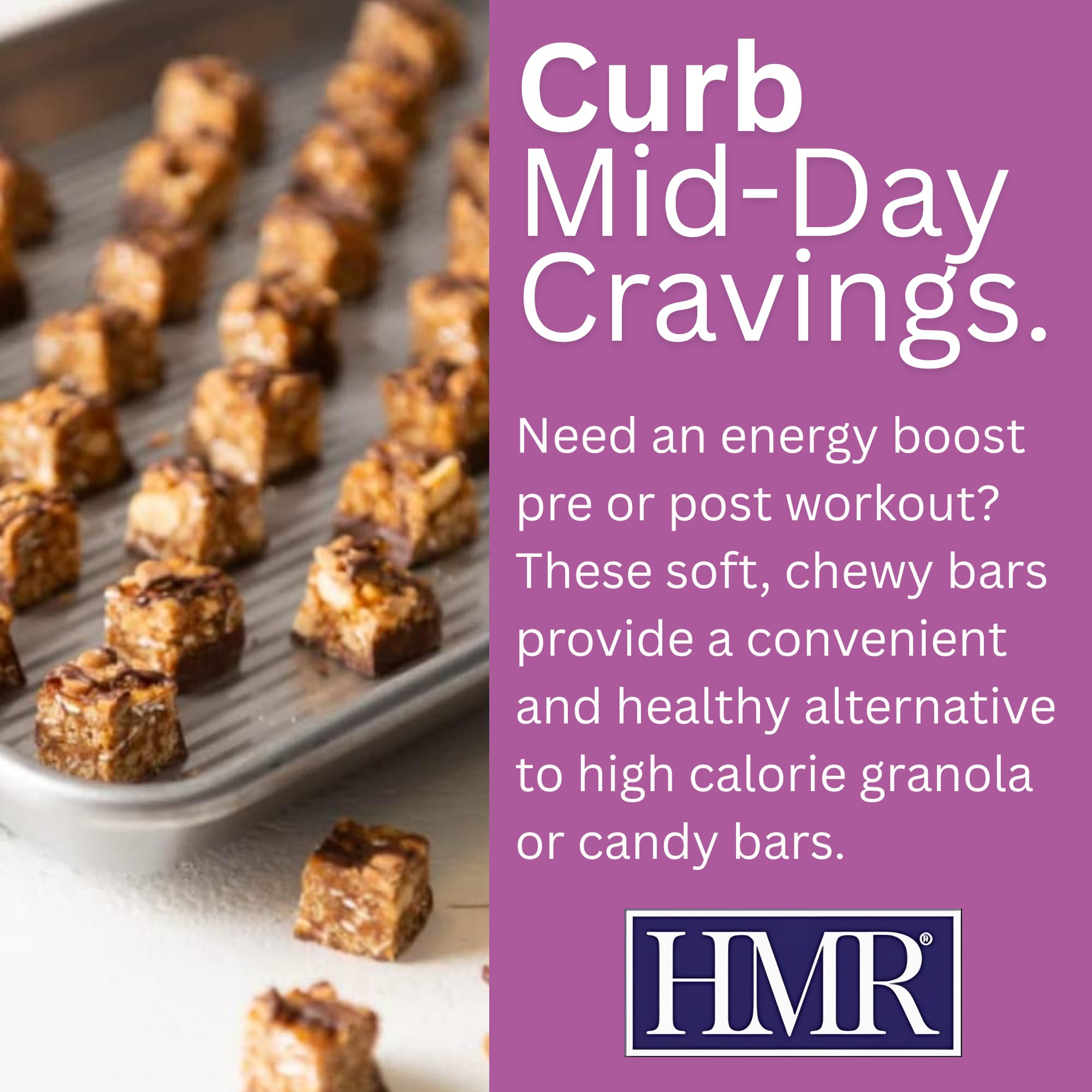 HMR Bars with toppings drizzle, premium flavor option.