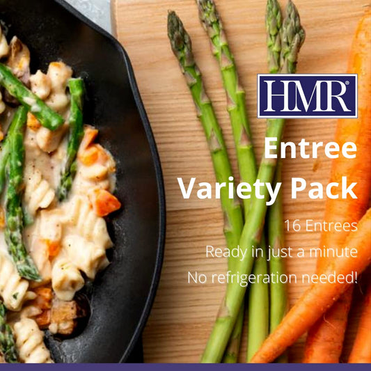 HMR Entrees Beef Stroganoff plate highlights protein-packed, low-calorie dinner option.
