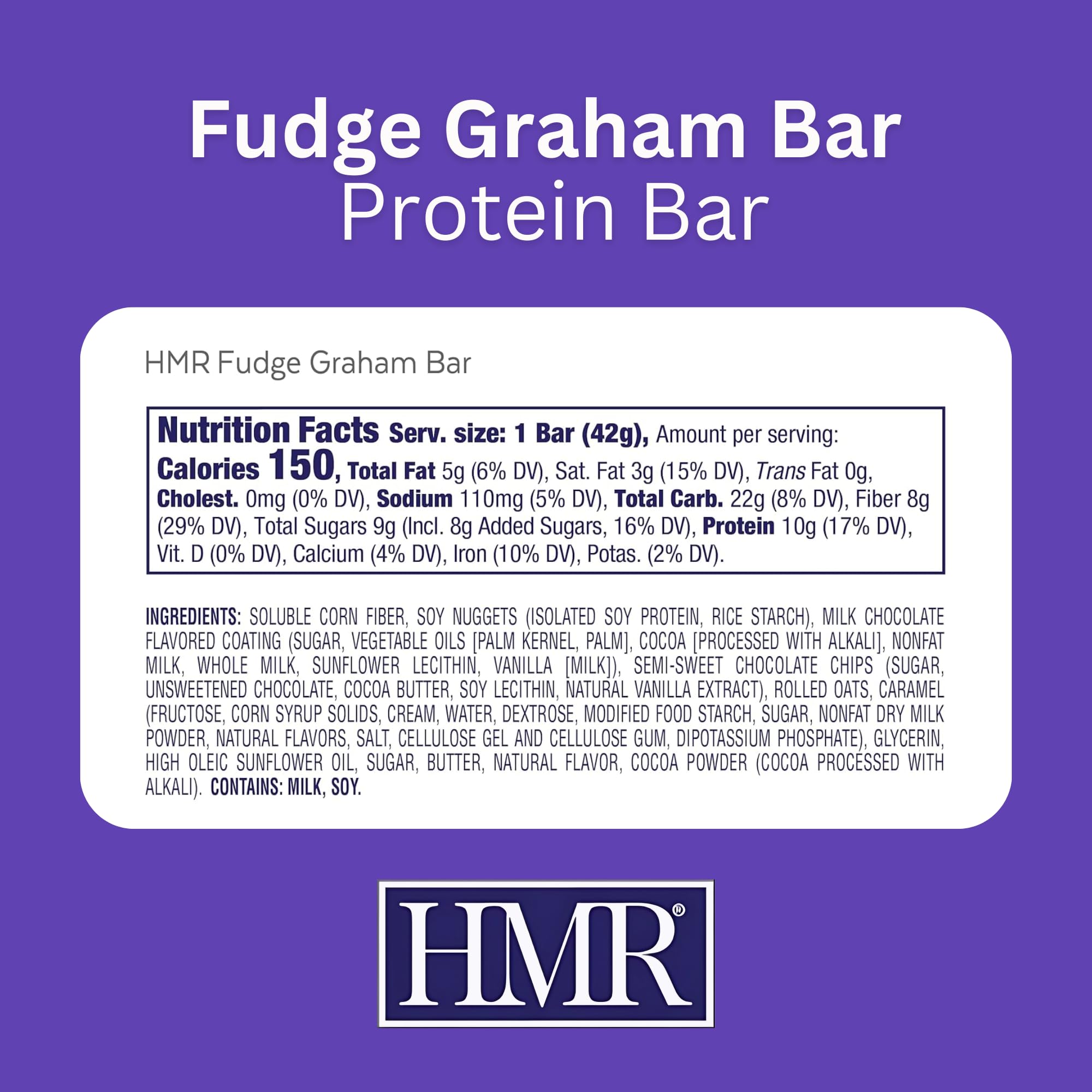 HMR Fudge Graham Protein Bar pack front highlighting 24-count bulk box for easy snacking