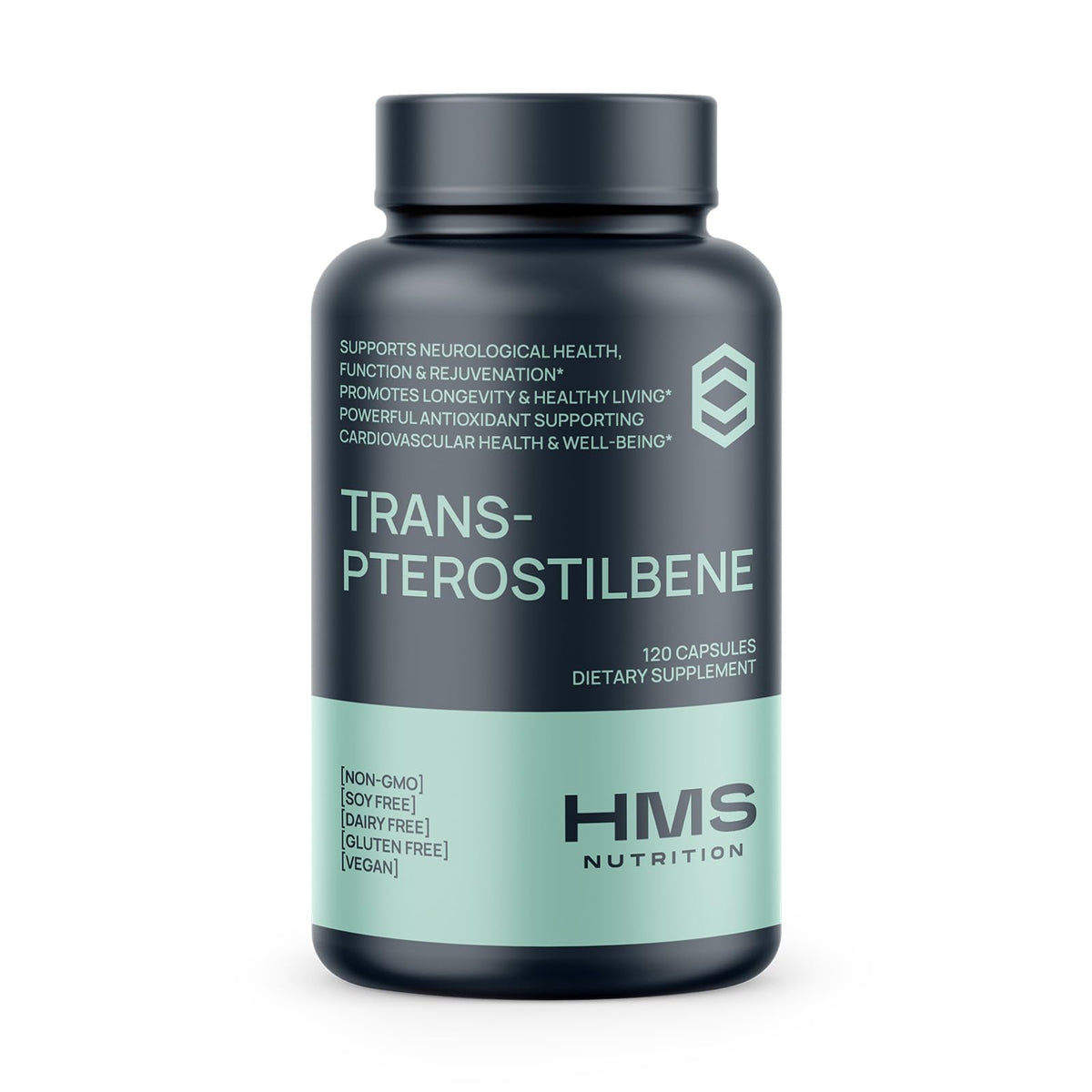 HMS Nutrition Trans-Pterostilbene 200 mg bottle supporting healthy aging