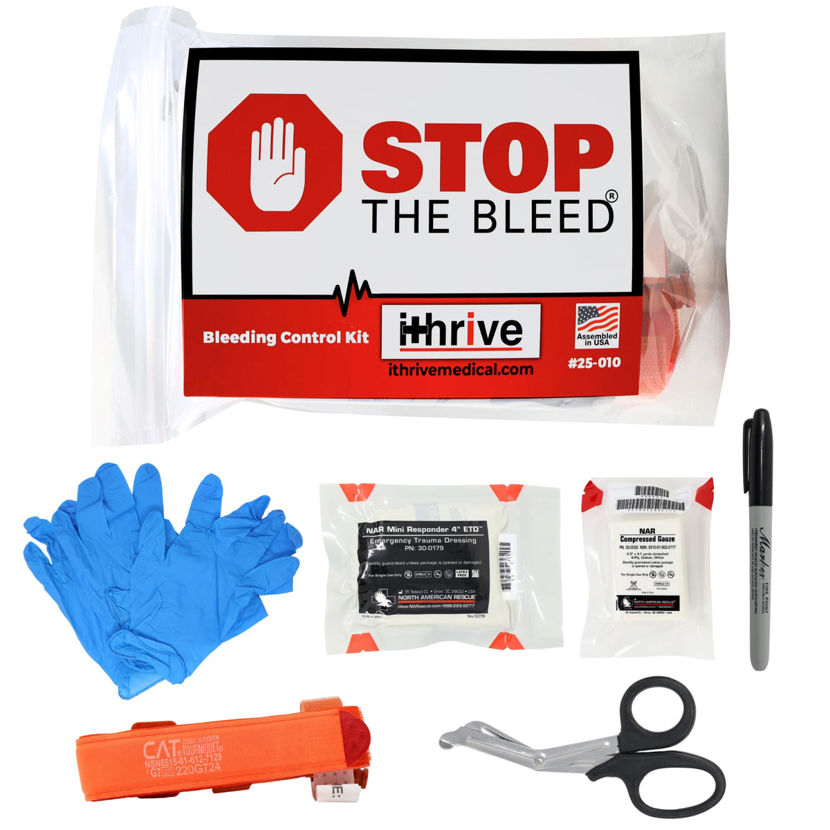 HMZ Medical iThrive Stop The Bleed kit pouch open for quick bleed control planning