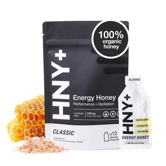 HNY+ Organic Honey Energy Gel pouch ready for quick natural energy