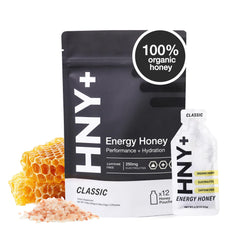 HNY+ Organic Honey Energy Gel pouch ready for quick natural energy