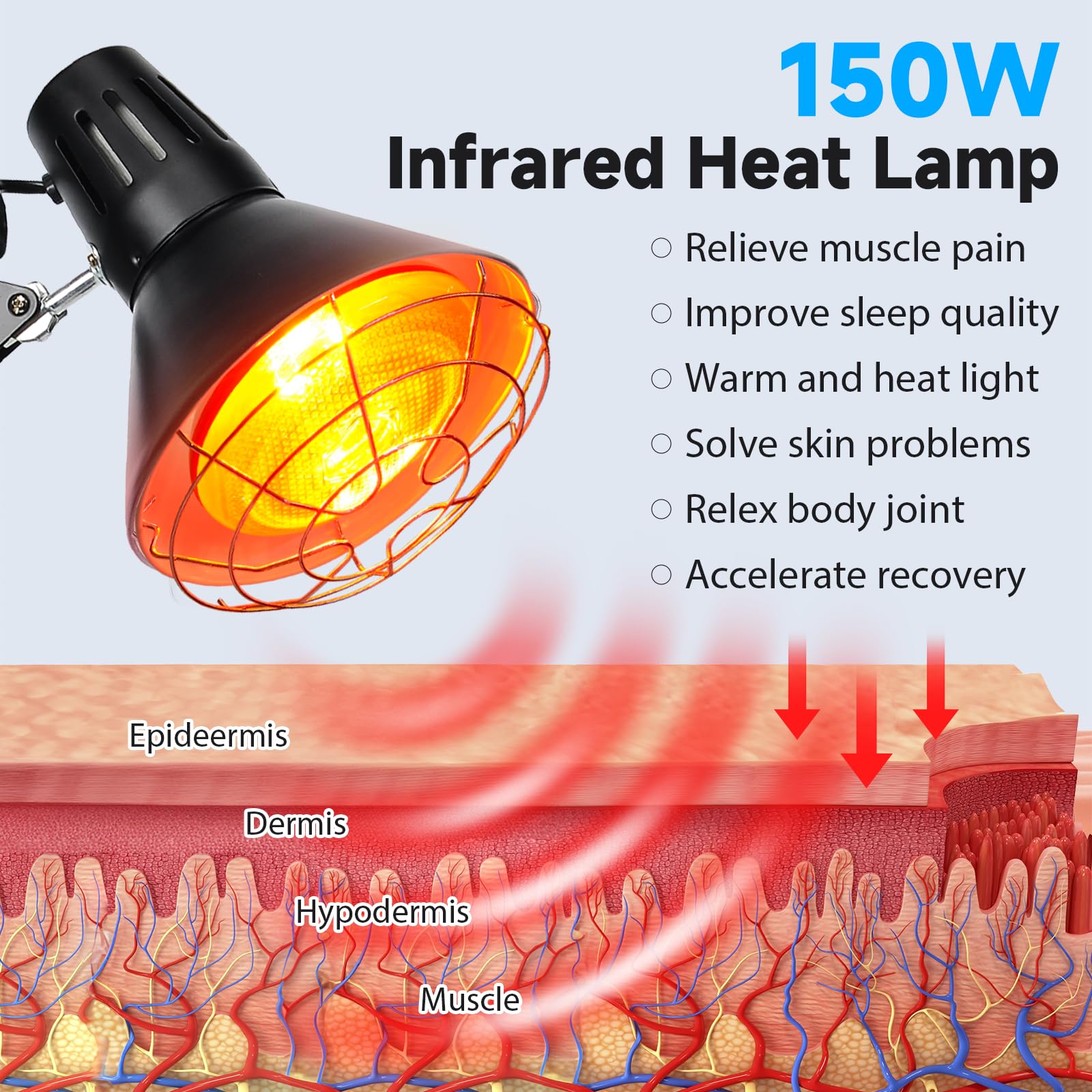 Hoakya infrared heat lamp on adjustable stand for targeted comfort.