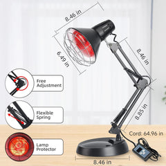 Hoakya infrared heat lamp securely positioned on a heavy base for stability.