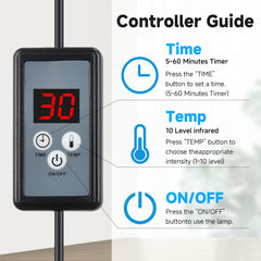 Hoakya infrared heat lamp timer settings for customizable sessions.