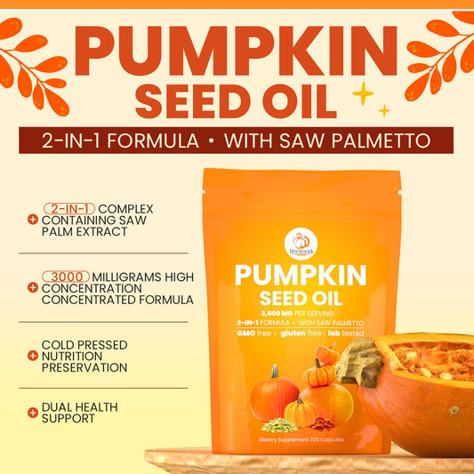 Hochornk saw palmetto pumpkin seed oil softgels, ideal for hair and scalp care.