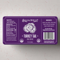 Hodgins Harvest turkey tail drops in amber bottle for antioxidant-rich daily use