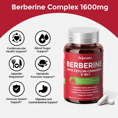 Closeup of HojaSana Berberine 1600mg capsules for everyday use.