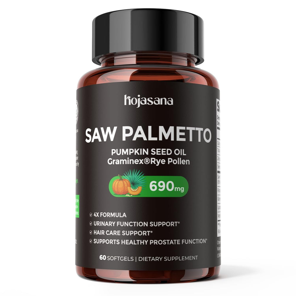 HojaSana Saw Palmetto bottle close-up for prostate support and easy dosing