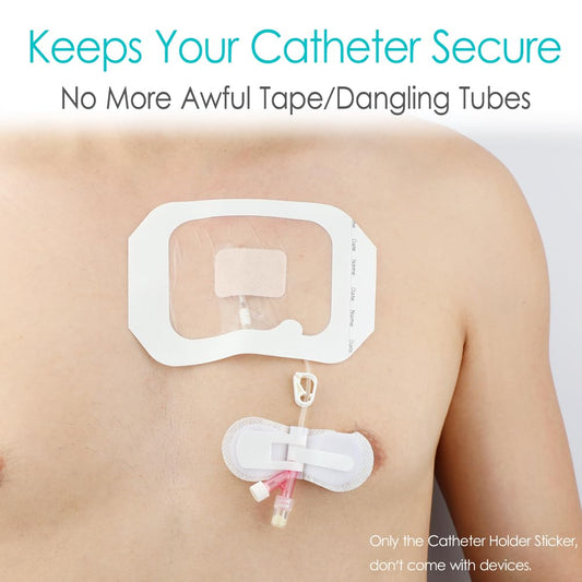 Hola Health adhesive patch keeps the tube in place with a skin-friendly seal.