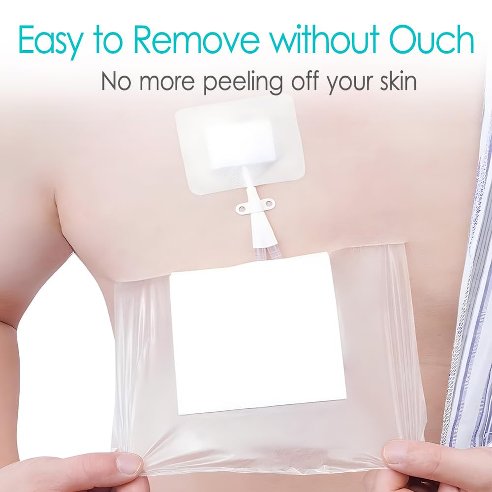 Hola Health picc line shield prevents water contact with the line.