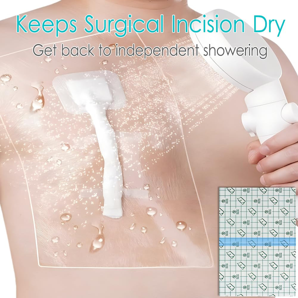 Hola Health translucent wound dressing shields surgical wounds from water during baths.