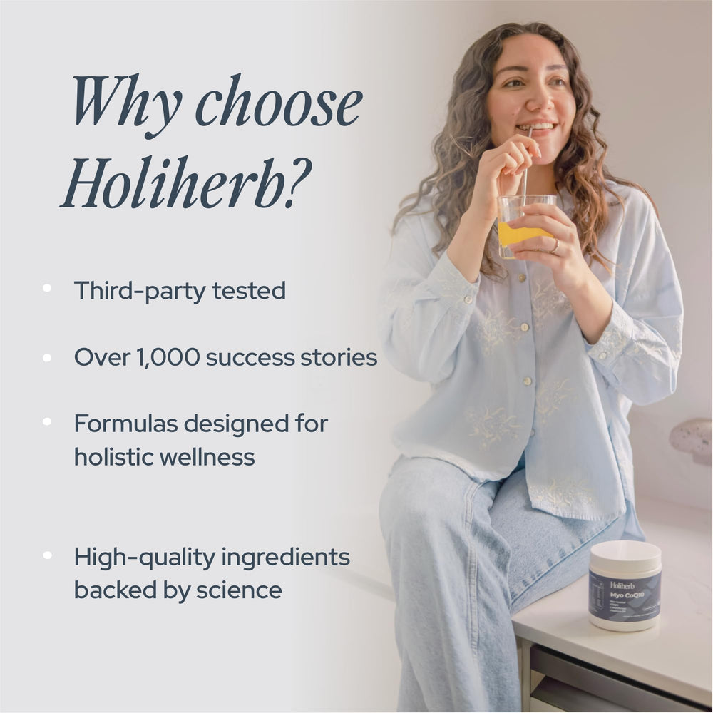 Holiherb CoQ10 label on packaging communicates clean ingredients