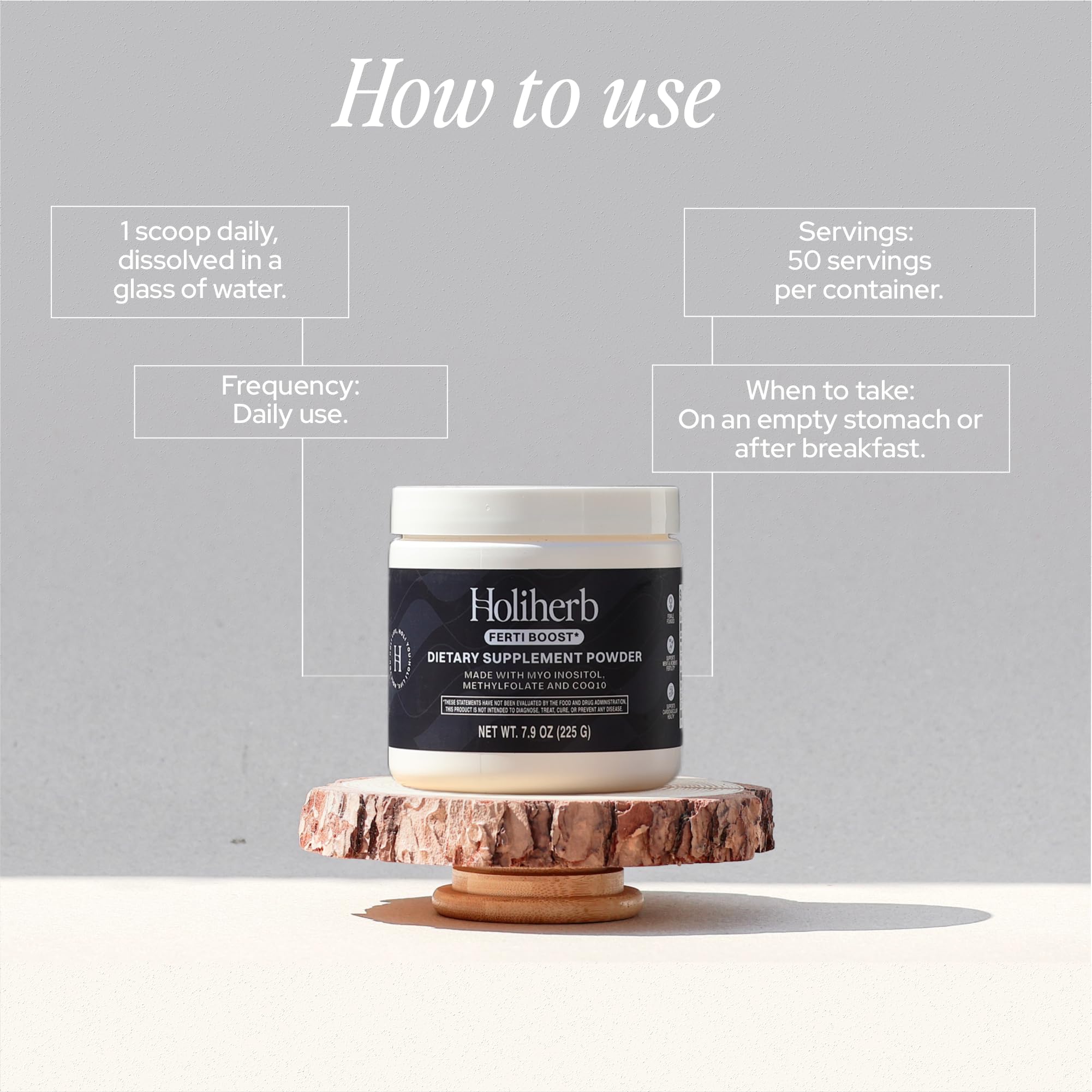 Holiherb CoQ10 serving jar highlighting 100 mg per serving