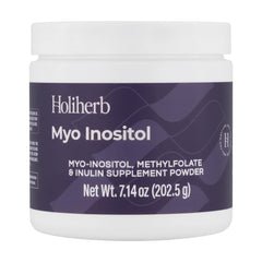 Holiherb Myo-Inositol bottle front for hormonal balance and fertility support.