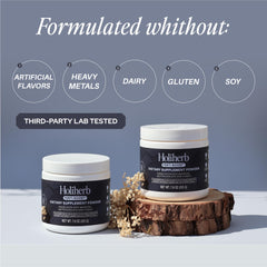 Holiherb scoop beside powder for precise dosing