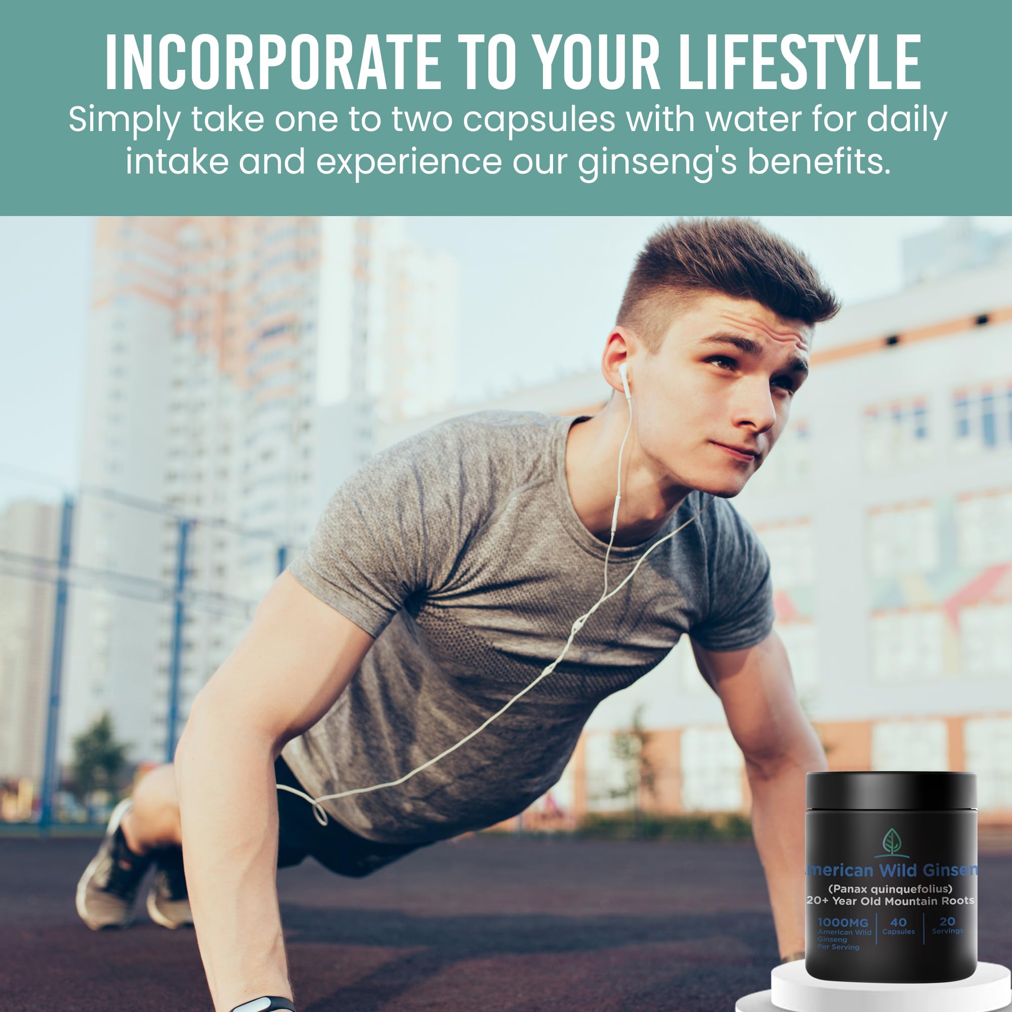 Holistic Bin energy-boost potential capsules; daily focus support with ginseng.