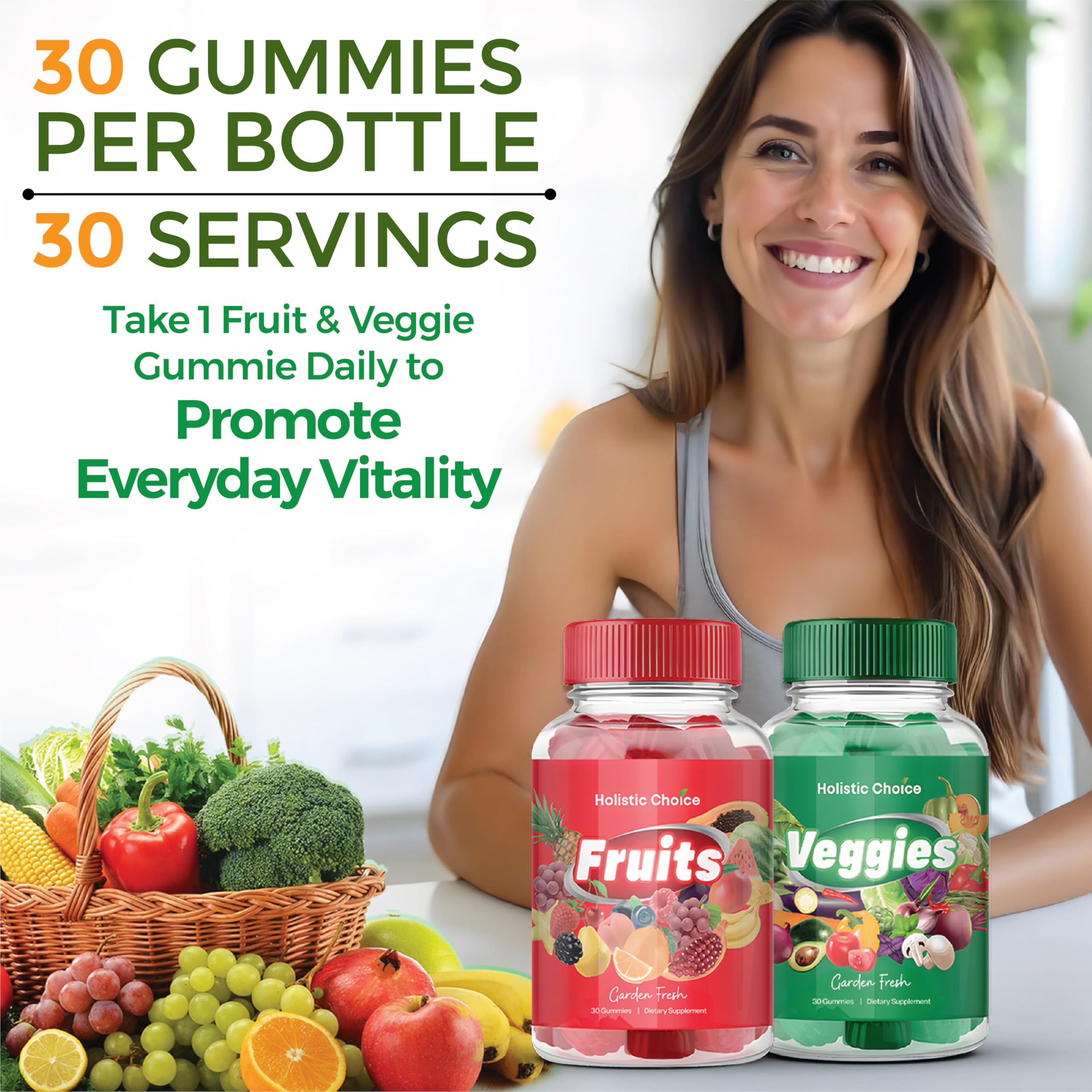 Holistic Choice Fruits Gummies close-up emphasizing berry taste from real fruit extracts