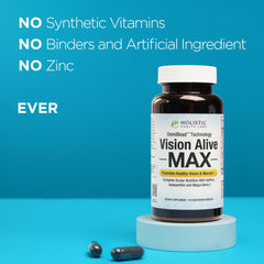 Vision Alive Max contains bilberry and blueberry extracts; rich antioxidant blend for eyes.
