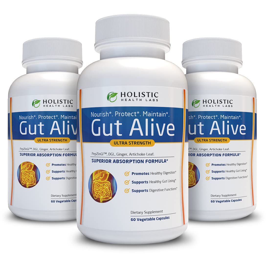 Holistic Health Labs Gut Alive bottle front showing natural digestive support packaging
