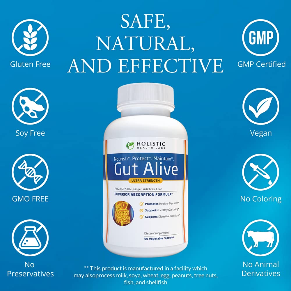 Gut Alive packaging back highlighting the patented PepZin GI zinc-carnosine
