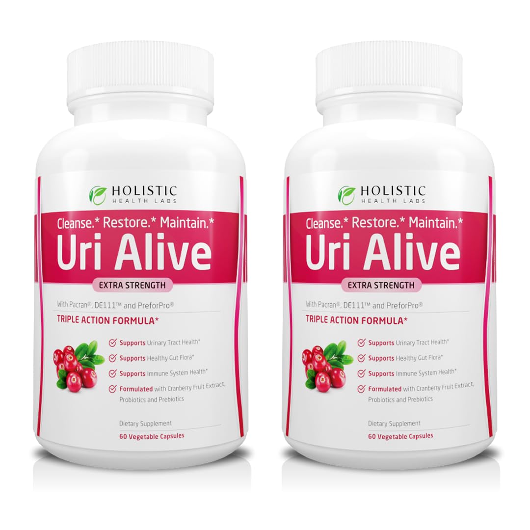 Holistic Health Labs Uri Alive bottle close-up showing capsules for urinary tract support.