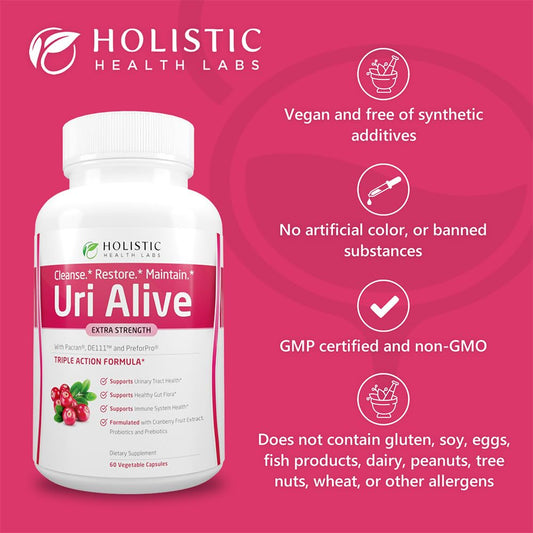 Uri Alive probiotic-prebiotic blend bottle for gut and urinary health