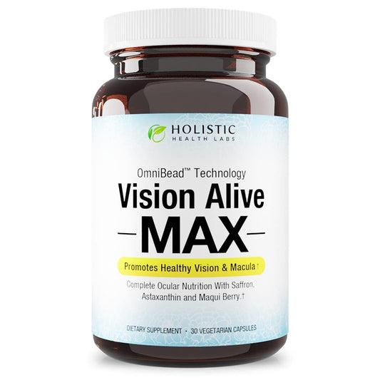 Holistic Health Labs Vision Alive Max bottle front for daily eye support.