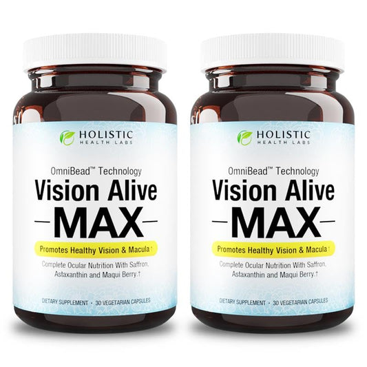 Holistic Health Labs Vision Alive Max bottle side view for eye support.