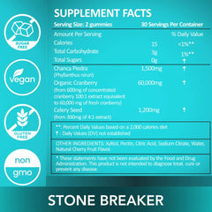 Holistic MD Stone Breaker label close-up notes ingredient quality and flax for gut comfort.