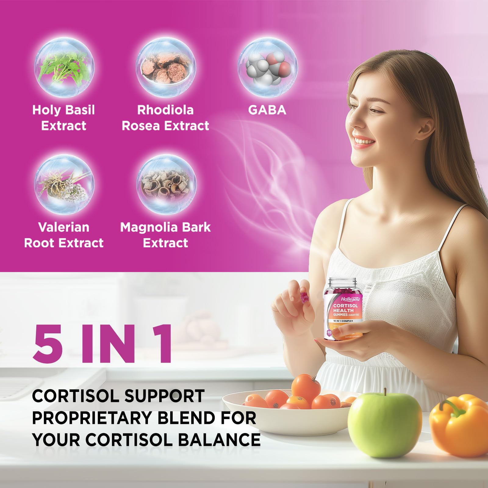 Graphic highlight of phosphatidylserine in HOLLEGEND gummies for cognitive support.