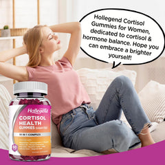 Relaxation-focused scene with HOLLEGEND cortisol gummies suggesting evening calm.