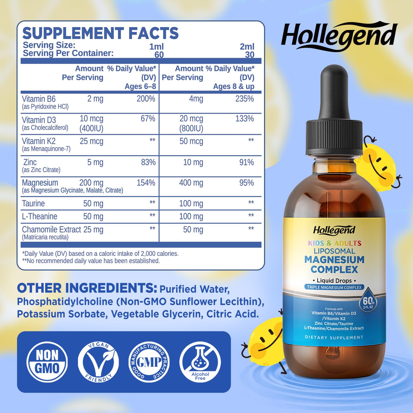 HOLLEGEND liposomal kids magnesium drops dropper shows precise kid dosing
