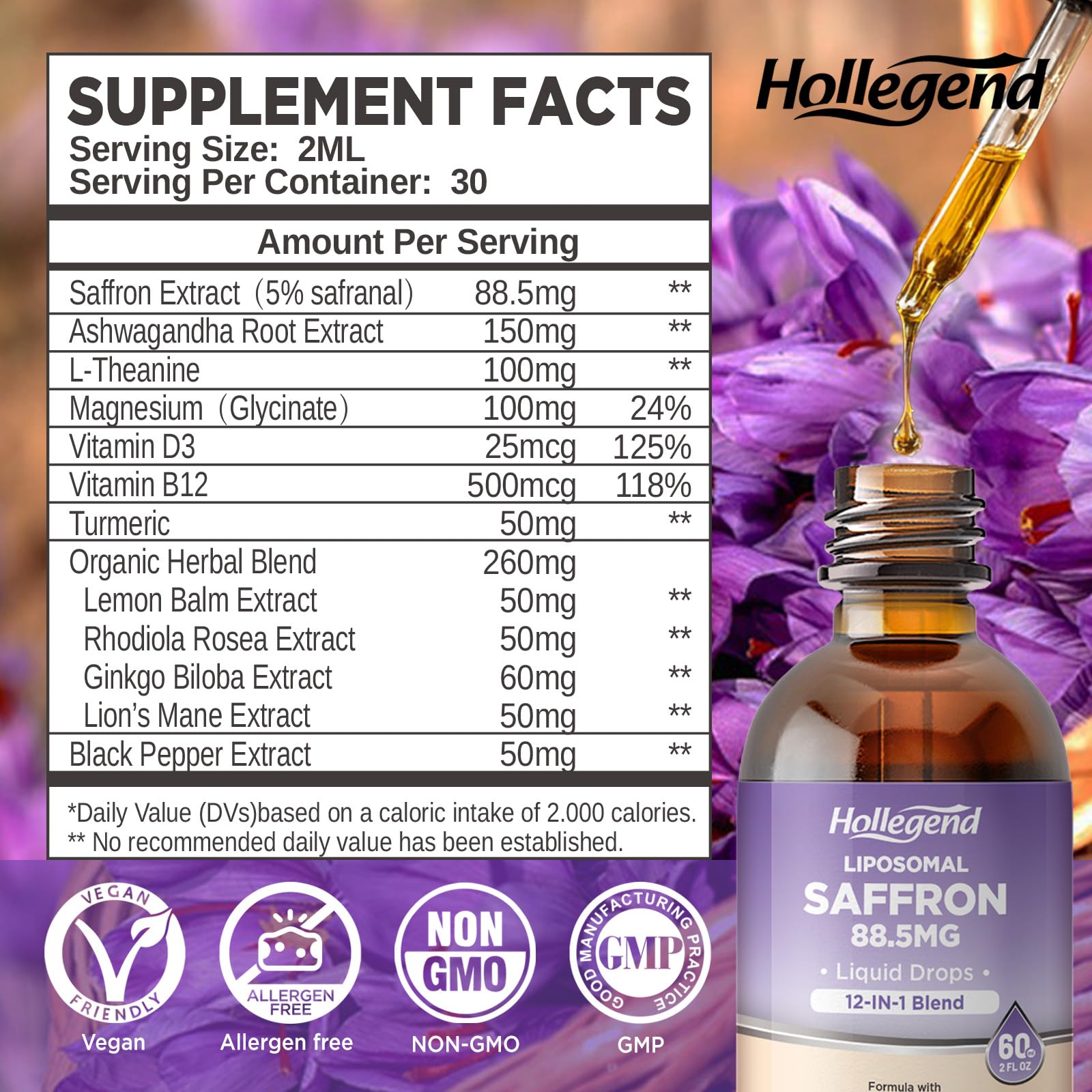 HOLLEGEND Organic Vegan Kids-Friendly label shows clean family friendly nutrition