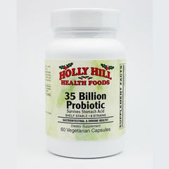 Holly Hill Health Foods 35B Probiotic bottle shows high potency for gut support.
