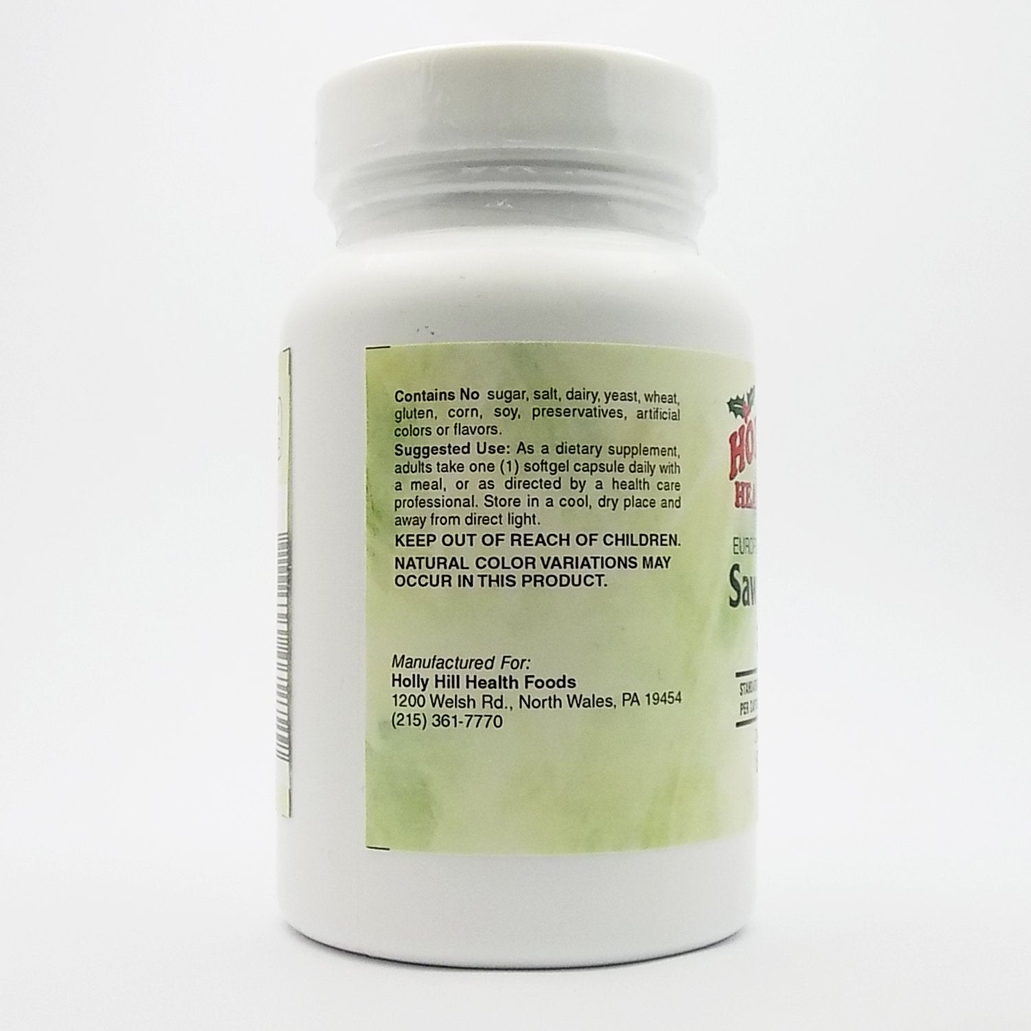 Holly Hill Health Foods European Standardized extract label detail showcasing quality and potency guarantees.
