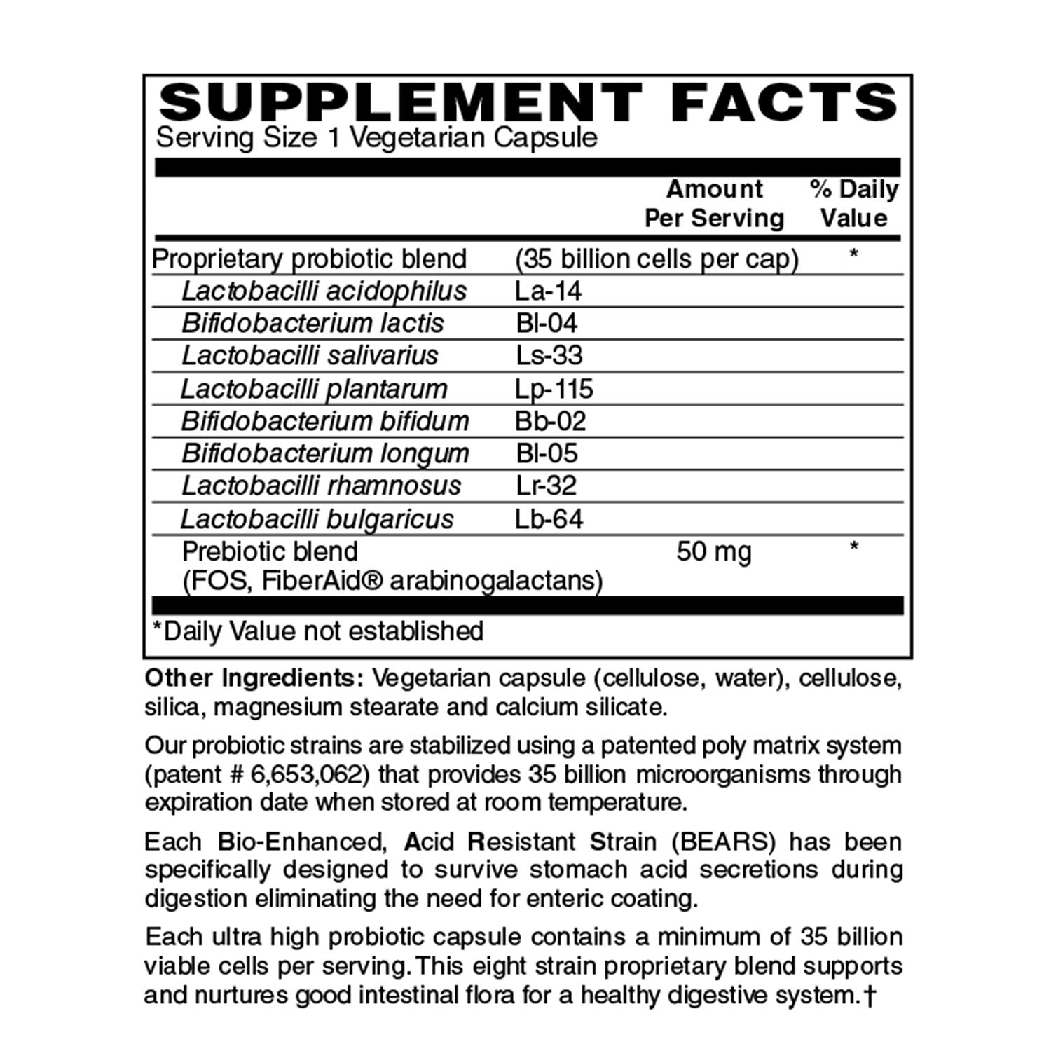 Holly Hill Prebiotic Fortified Capsules show added prebiotics for gut-friendly nourishment.