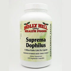 Holly Hill Suprema Dophilus bottle showcases a probiotic option for daily gut balance.