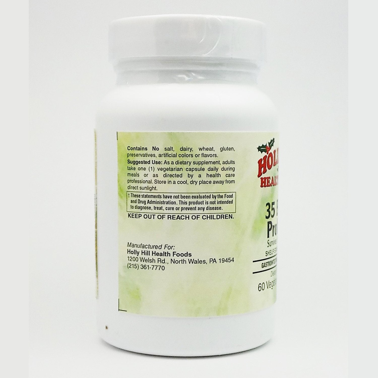 Holly Hill Survives Stomach Acid packaging emphasizes resilient strains for easier digestion.