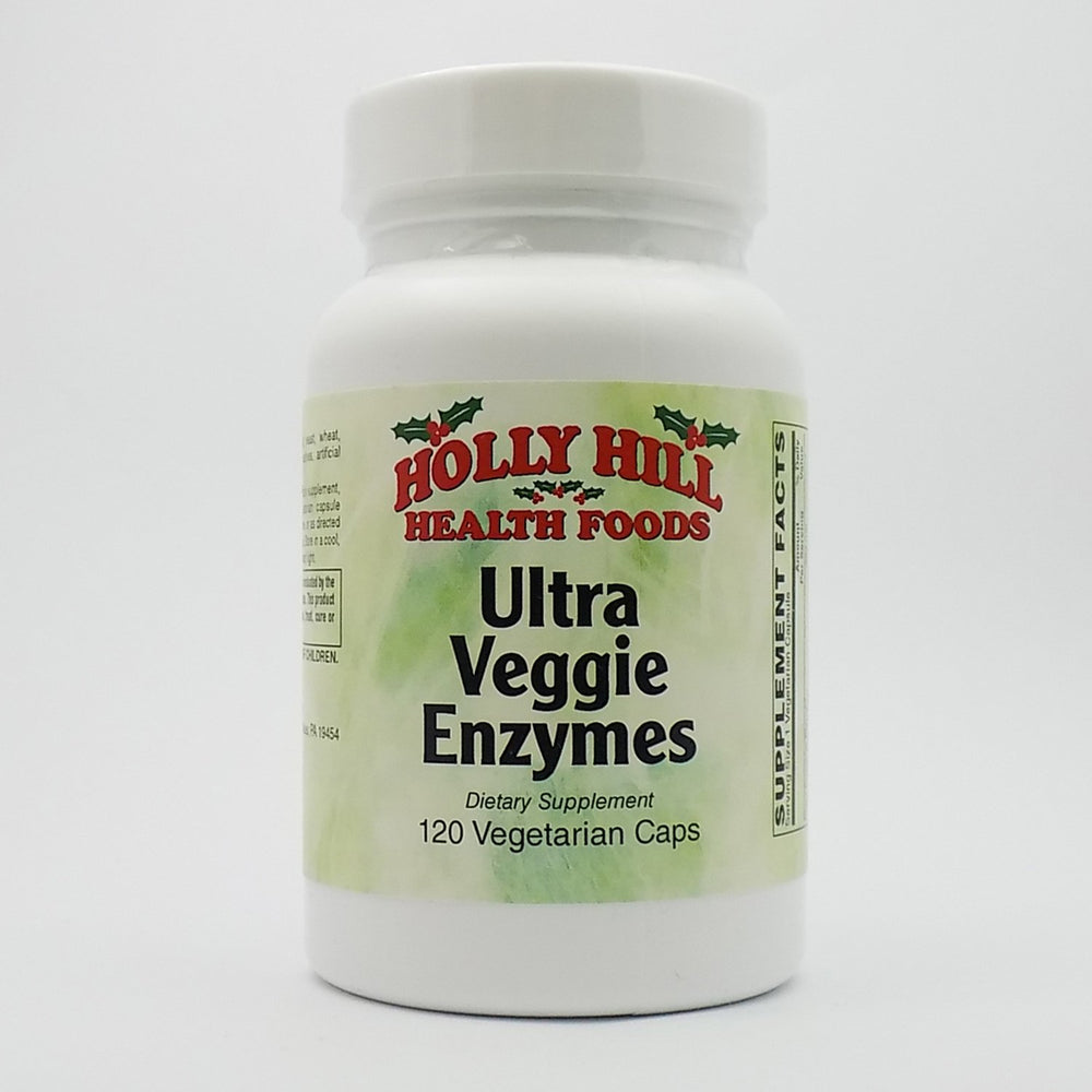 Holly Hill Ultra Veggie Enzymes bottle shows full-spectrum digestive support for meals.